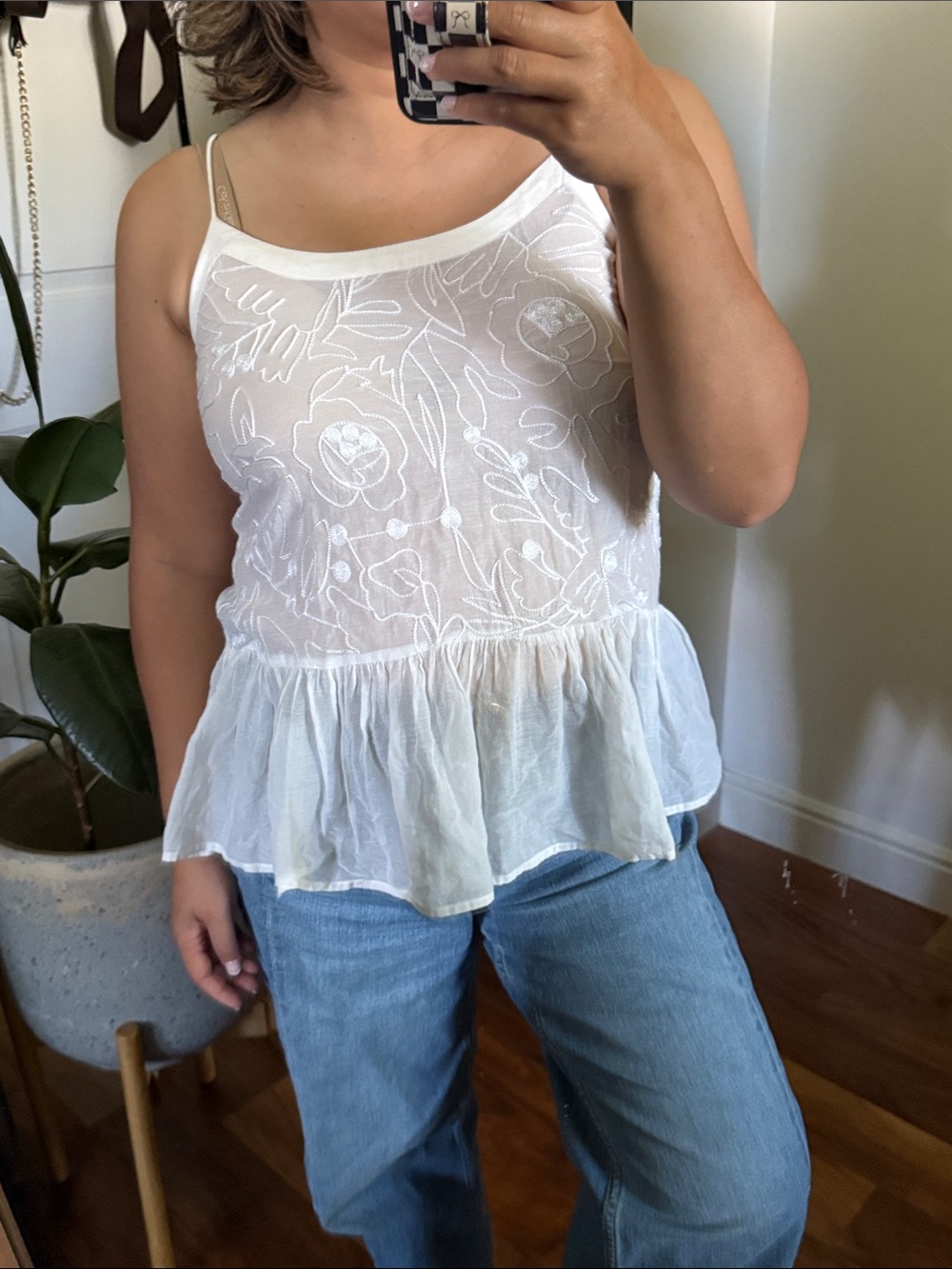 Ann Taylor LOFT Floral Embroidered Peplum Cami Tank. XXSP Run Big
